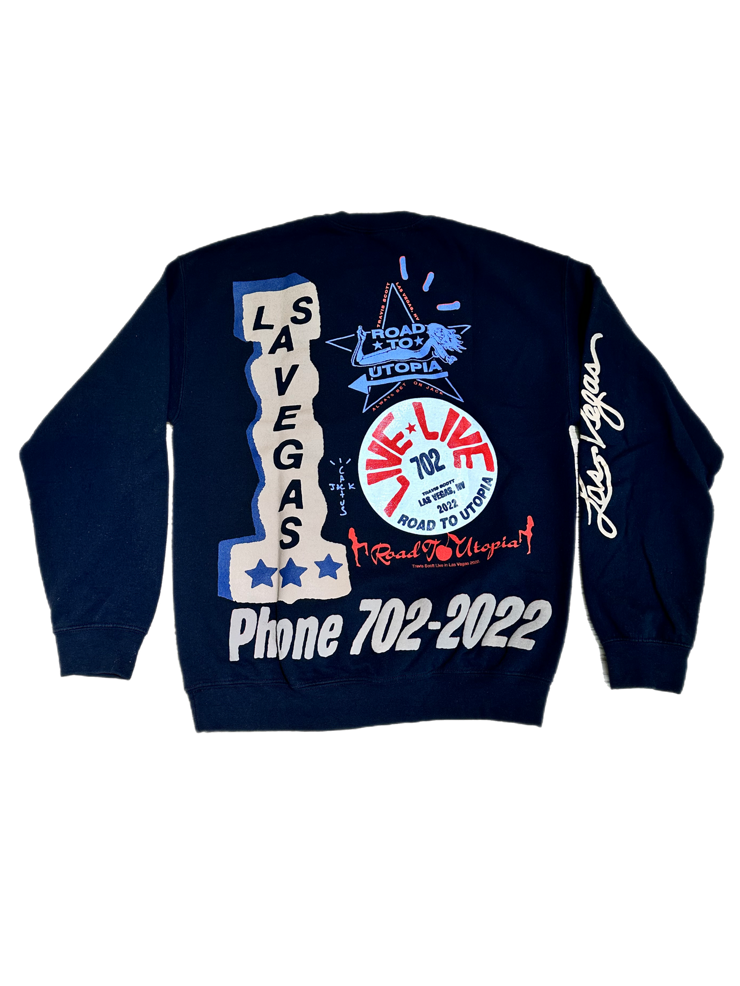 Travis Scott Las Vegas "Road to Utopia" 2022 Merch Las Vegas Live Crewneck Black