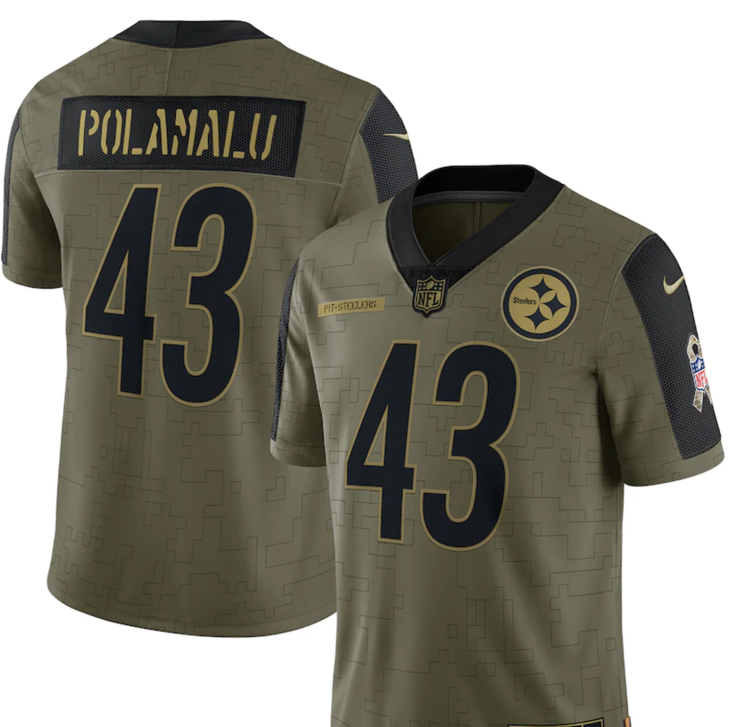 Pittsburgh Steelers Troy Polamalu Nike Olive 2021 Salute To Service Retired Player Limited Jersey